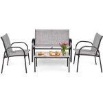 Cosyway salon de jardin 4 personnes avec 1 table basse en verre tissu en textilene  schage rapide anti ...