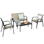 Costway 4 pcs salon de jardin en textilène - ensemble table en verre trempé et chaises 4 personnes patins ... Costway 4 pcs salon de jardin en textilène - ensemble table en verre trempé et chaises 4 personnes patins ...
