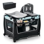 6 en 1 lit parapluie b�b� avec matelas costway barre d�tachable avec auvent r�glable2 jouets musical ...
