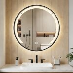 Costway 60 x 60 cm miroir de salle de bain rond 3 couleurs fonction antibu�e cadre en aluminium luminosit� ...