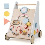 Costway 7 en 1 chariot de marche en bois avec centre de jouets miroirs blocs et engrenages trotteur pour ...
