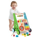 Costway 7 en 1 trotteur pour bbs en bois avec bote de rangement 8 blocs et 1 maillet multifonctionnel ...