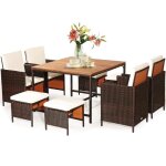 Costway 9 pcs salon de jardin en rotin pe + bois d?acacia - 8 personnes - ensemble de table et fauteuils ...