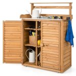 Costway abri de jardin extrieur en sapin table de jardinage avec comptoir en mtal galvanis etagre ...