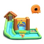 Costway aire de jeux gonflable enfant avec souffleur 610w pataugeoire mur descalade canon � eau trampoline ...