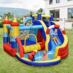 Costway aquatique gonflable 6 en 1 avec toboggan incurv� piscine � eclaboussures jeu cible et canon � ...