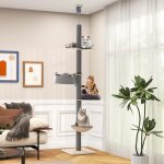 Costway arbre  chat du sol au plafond hauteur rglable 236 - 271 cm tour  chat  5 niveaux avec hamac ...