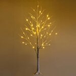 Costway arbre lumineux led bouleau blanc chaud artificiel 120cm avec 48 led lumi�res base plastique d�coration ...