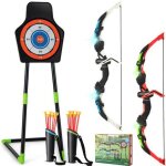 Costway arc et fl�che enfants ensemble de tir � larc jouet - 20 ventouse fl�ches cible 2 arcs 2 carquoiseffect ...