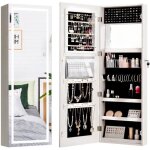 Costway armoire � bijoux avec ecran tactile lumineux led verrouillable rangement pour bijoux et cosm�tiques ...