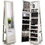 Costway armoire  bijoux pivotante  360 degrs avec grand miroir psych et etagre de rangement  l?arrire ...