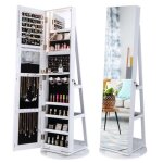 Costway armoire � bijoux pivotante � 360� avec lumi�res led 3 couleurs miroir pleine longueur et �tag�re ...