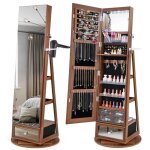 Costway armoire  bijoux pivotante  360 - miroir pleine longueur lumires led etagre 3 niveaux porte ...