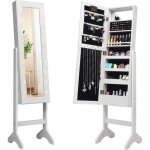Costway armoire � bijoux sur pied avec 18 led angle r�glabledoublure en velours doux 35 � 315 x 145 cm ...
