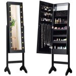 Costway armoire � bijoux sur pied avec 18 led angle r�glabledoublure en velours doux 35 � 315 x 145 cm ...