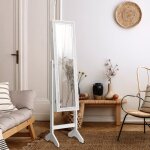 Costway armoire  bijoux sur pied 2 en 1 rangement pour cosmtiques avec miroirs style romantique blanc ...