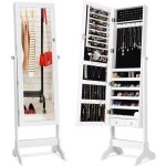 Costway armoire � bijoux sur pied avec miroir pivotante � 4 niveaux avec 8 �tag�res rangement pour bijoux ...