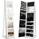 Costway armoire  bijoux sur pieds miroir pleine longueur et miroir de maquillage intgr grande capacit ...