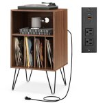Costway armoire � disques avec 5 compartiments ouverts port usb & port type - c pieds en m�tal style ...