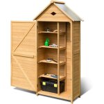Abri de jardin en bois de sapin massif 80x45x177cm costway - 5 etag�re - toit en t�le galvanis�e - porte ...