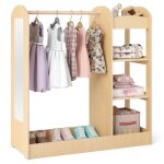 Costway armoire ouverte pour enfant avec miroir 4 �tag�res et porte - v�tements en bois pour chamre enfant ...