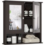 Costway armoire salle de bain avec miroir meuble rangement avec 3 etagres et 2 portes 565 x 13 x 585 ...