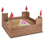 Costway bac  sable enfants bois de cdre - 2 bancs charge 50kg 2 bote de rangement amovibles 4 drapeaux ...
