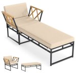 Costway bain de soleil combin� avec coussin banc de jardin cadre en m�tal accoudoirs en bois pour jardin ...