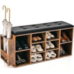 Costway banc  chaussures avec porte - parapluie - 10 compartiments coussin rembourr souple style industriel ...