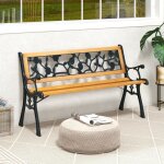 Costway banc de jardin pour 3 personnes structure en mtal moul sige en bois accoudoirs incurv pour ...