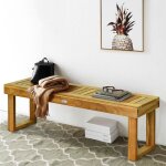 Costway banc de jardin extérieur en bois d?acacia 132 x 34 x 435cm sans dossier avec pieds en u charge ... Costway banc de jardin extérieur en bois d?acacia 132 x 34 x 435cm sans dossier avec pieds en u charge ...