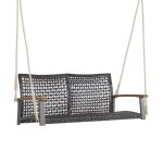 Costway banc suspendu 2 places en rotin avec cordes et accoudoirs en bois dacacia charge 360 kg pour ...