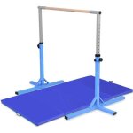 Costway barre dentranement de gymnastique avec tapis pliable 240 x 120 x 5cm hauteur rglable capacit ...