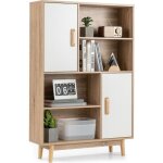 Costway biblioth�que � 4 niveaux 80 x 24 x 120 cm meuble de rangement avec portes �tag�res et dispositif ...
