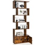 Costway bibliothque  6 niveaux avec 2 portes - 70 x 23 x 183 cm - tagre de rangement en bois forme ...