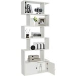 Costway bibliothque  6 niveaux avec 2 portes - 70 x 23 x 183 cm - tagre de rangement en bois forme ...