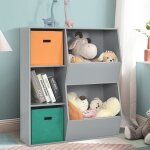 Costway bibliotheque enfant 2 paniers de rangement meuble de rangement enfant 3 cubes 2 grandes botes ...