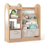 Costway biblioth�que pour enfants avec miroir pleine longueur - 4 �tag�res et tiroir en tissu - pour ...