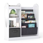 Costway biblioth�que pour enfants avec miroir pleine longueur - 4 �tag�res et tiroir en tissu - pour ...