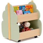Costway biblioth�que enfants � roulettes 2 niveaux 62 x 47 x 625 cm rangement pour jouets vert