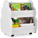 Costway bibliothque enfants  roulettes 2 niveaux 62 x 47 x 635 cm rangement pour jouets blanc