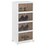 Costway bote rangement plastique 4 niveaux 360 roulette verrouillable bote  chaussures avec porte ...