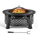 Costway brasero extrieur rond de 81 cm 3 en 1 avec grille  bches tisonnier housse de pluie pour camping ...