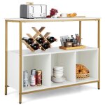 Costway buffet cuisine - 3 compartiments 2 tagre et cadre en mtal - 110x425x88 cm - buffet bas - salon ...