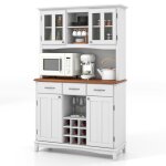 Costway buffet cuisine - 3 tiroirs et 4 placards  porte - buffet haut - 3 compartiments ouverts casiers ...