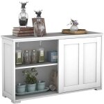 Costway buffet de cuisine contemporain bahut vaisselier laqu beige avec porte coullissant et 2 etagres ...