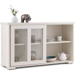 Costway buffet de cuisine meuble de cuisine pour rangementvaisselier avec porte coulissante en verre ...