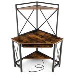 Costway bureau d?angle informatique avec clapier tagres et plateau pour clavier prises secteur et ports ...