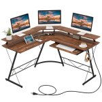 Costway bureau d?angle informatique - support d?cran prise de courant plateau pour clavier crochet pour ...