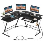 Costway bureau d?angle informatique - support d?cran prise de courant plateau pour clavier crochet pour ...